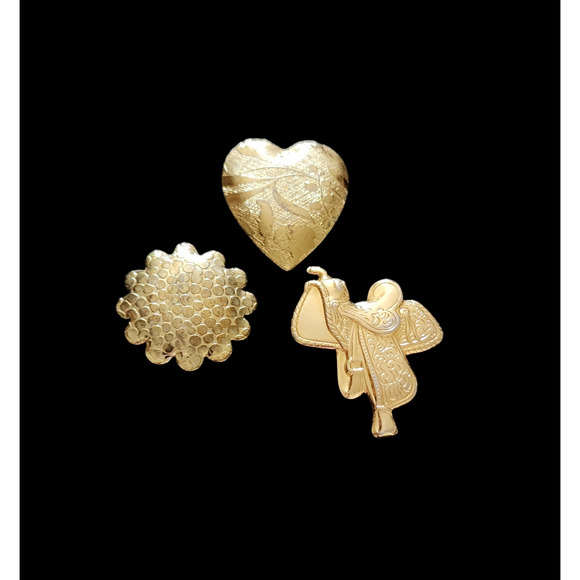 Vintage button covers gold tone saddle, heart, and sun - Picture 1 of 3
